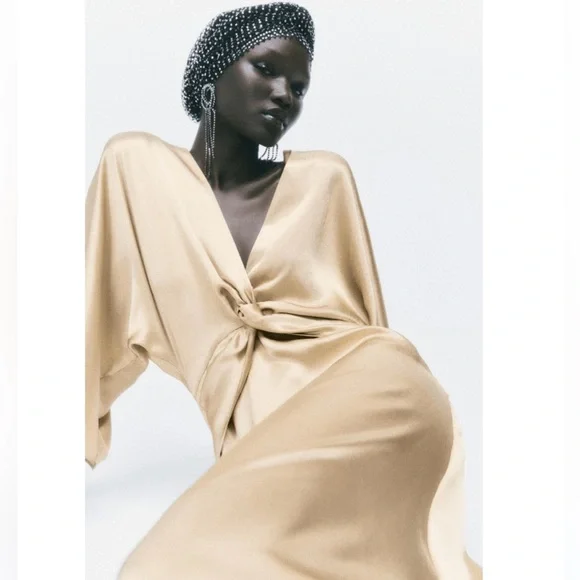 green emerald velvet dress Zara Gathered Maxi Dress-GOLD / 4 main image 0